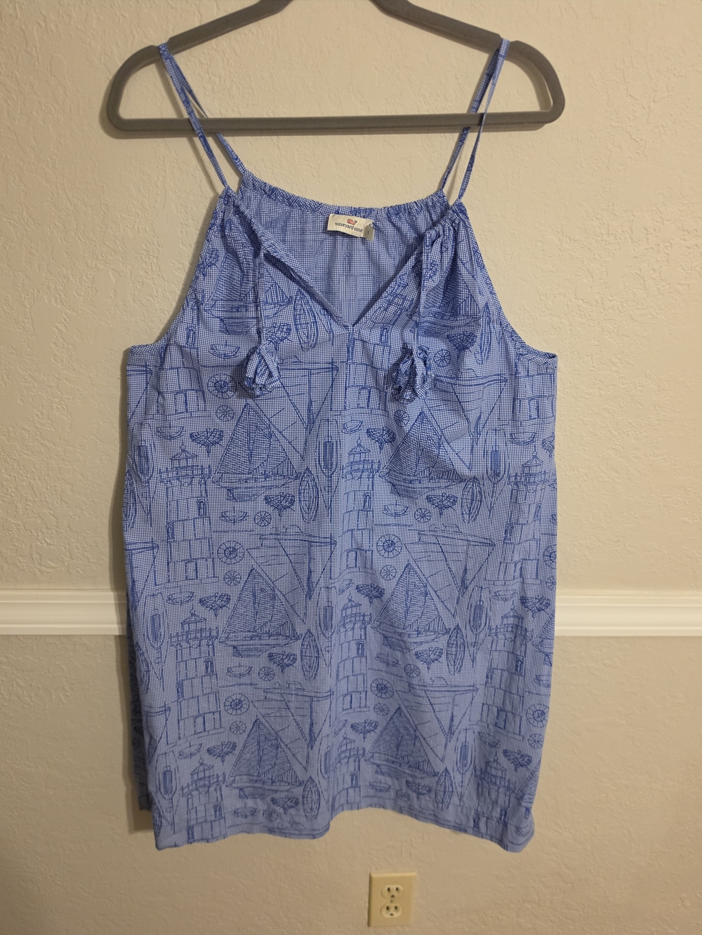 Vineyard Vines Blue Nautical Sketch Adjuatable Dresss 100% Cotton Size Small